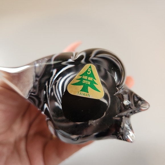 Vintage Art Glass Cat Figurine Paperweight Black White Stripes Taiwan Crazy Cats - Picture 6 of 7